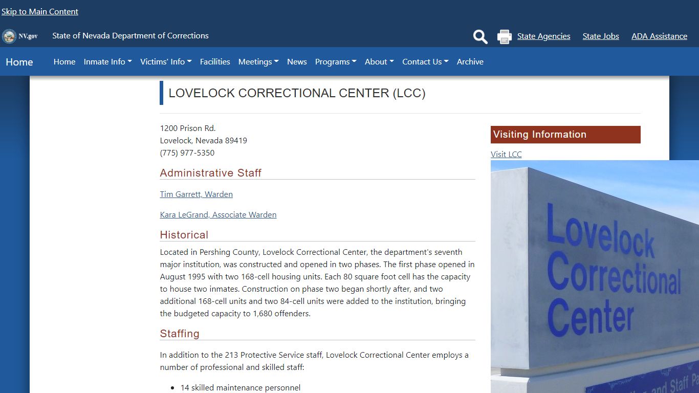 Lovelock Correctional Center Facility | Nevada Department ...