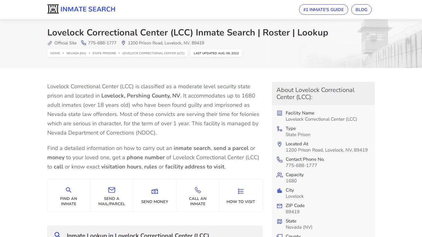 Lovelock Correctional Center (LCC) Inmate Search | Roster ...